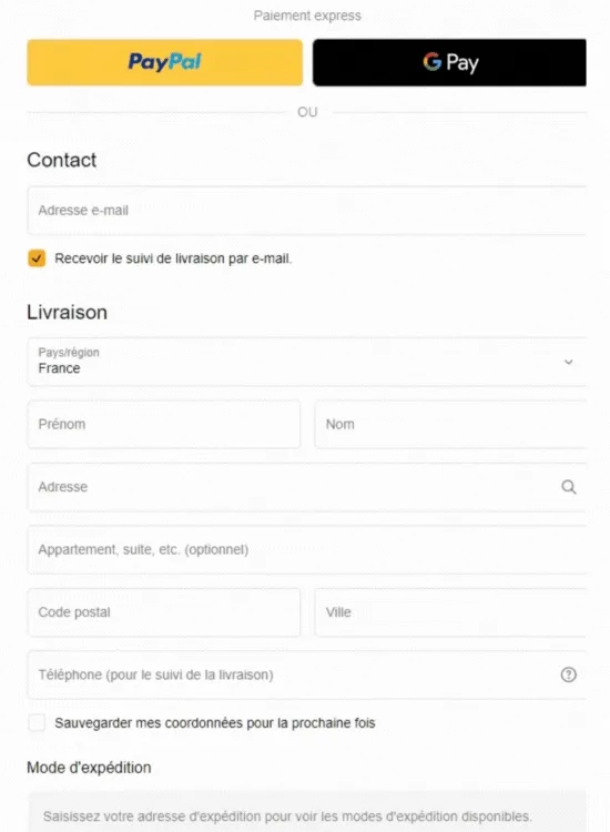Entrer les informations de paiement