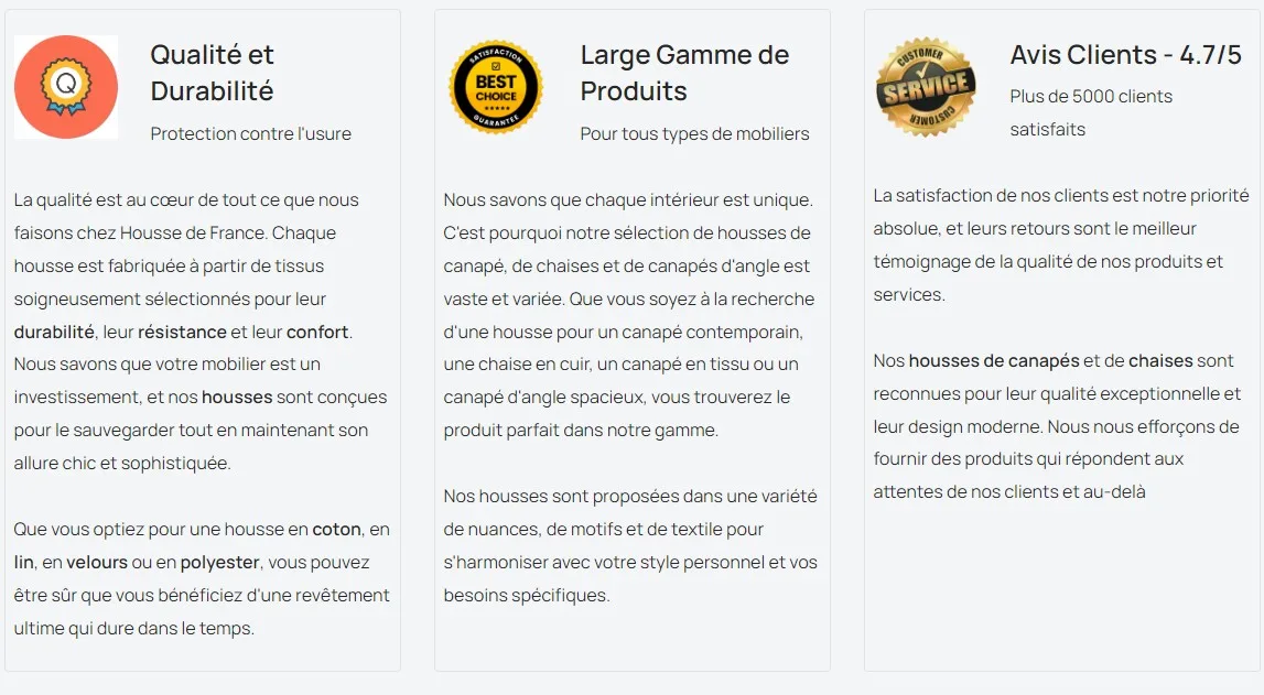 QUALITÉ DU PRODUIT CANAPÉ